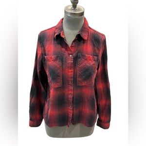 Topshop Plaid Cotton Long Sleeve Button Down Shirt 8